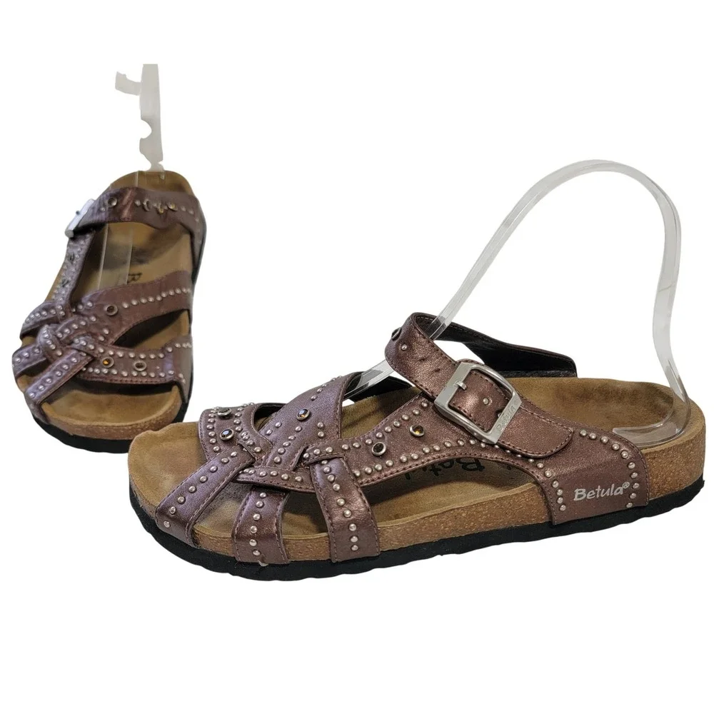 Betula by Birkenstock Lambada Bronze Metallic Studded Sandals US 8 EU 39 L8 M6